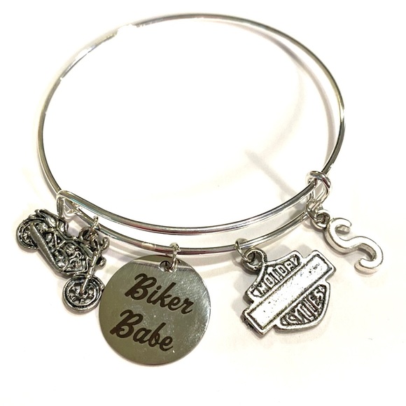 Biker Babe Bracelet Motorcycle Rider Charm Bangle May Be Personalized - Picture 8 of 9
